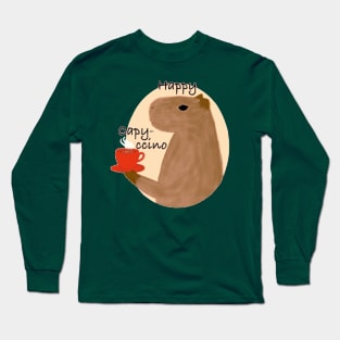 Happy capy-ccino funny capybara Long Sleeve T-Shirt